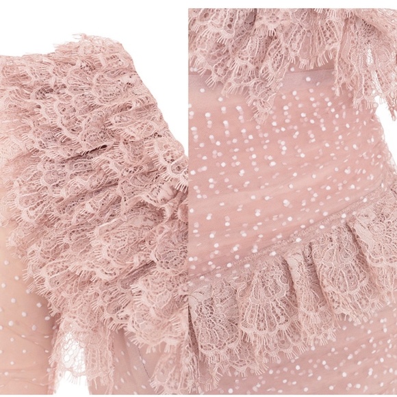 BLUSH LACE FRILL MINI DRESS - Picture 1 of 4
